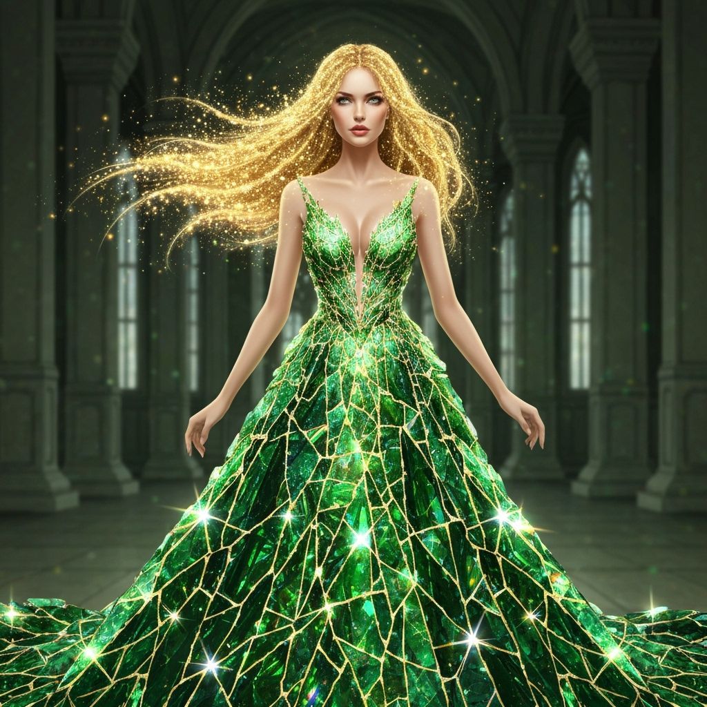 Ethereal Woman in Kintsugi Glass Gown