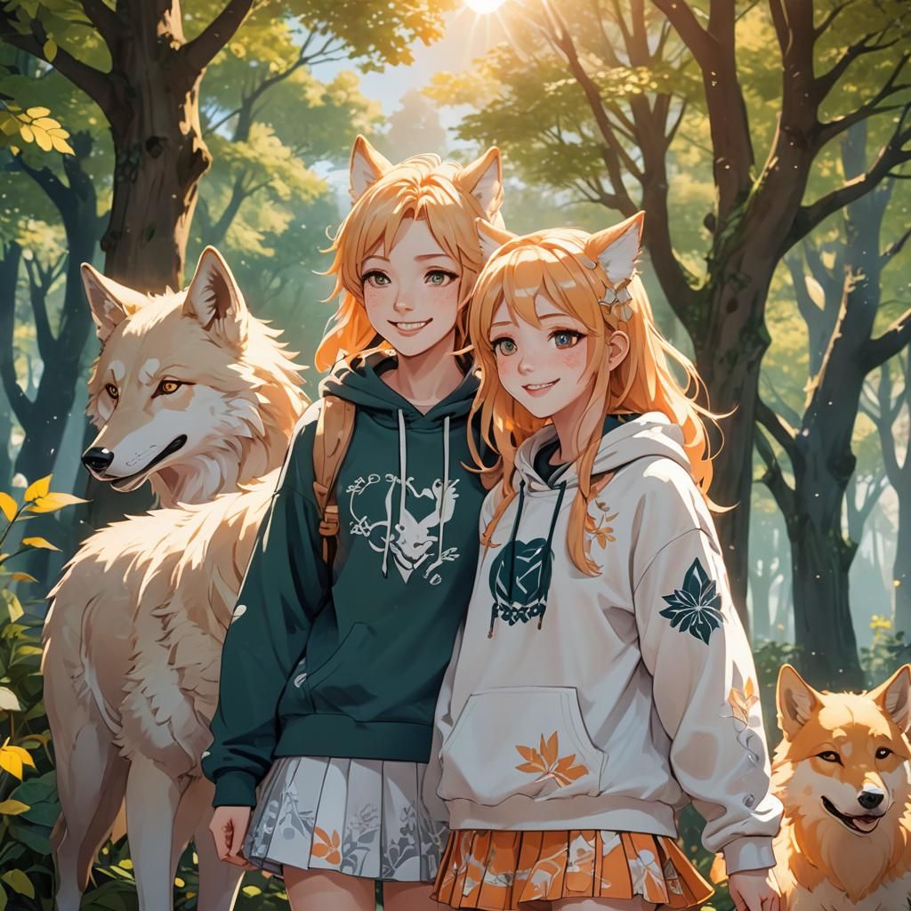 Anime Wolf Children in Forest, Ghibli Style