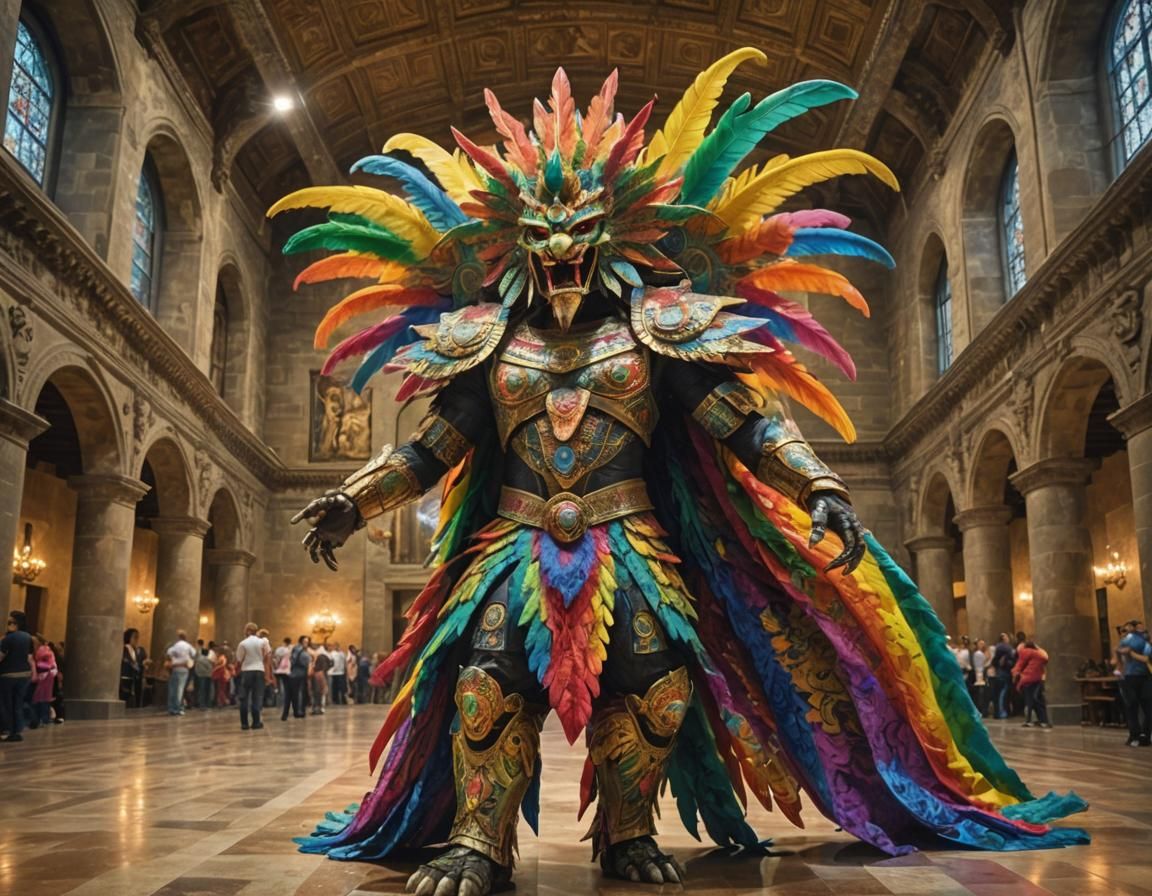 Quetzalcoatl in Rainbow Damask, Digital Art