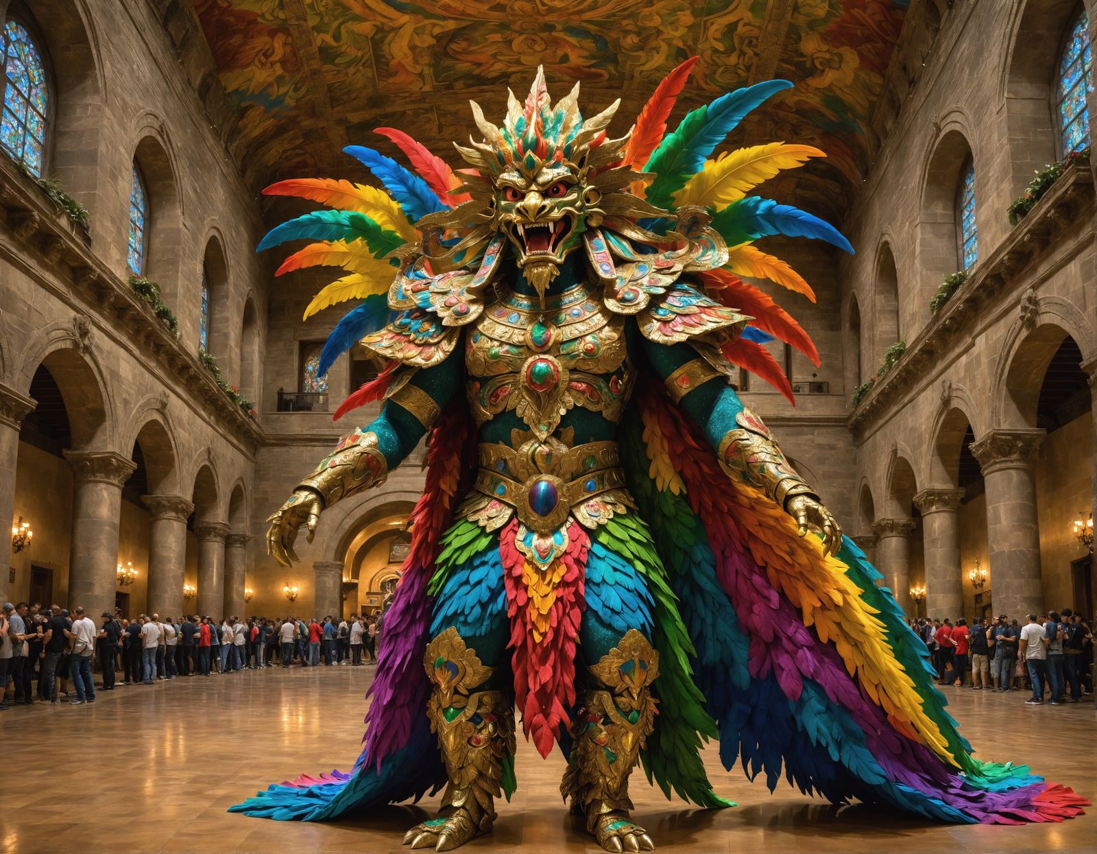 Quetzalcoatl in Rainbow Damask, Dynamic Lighting