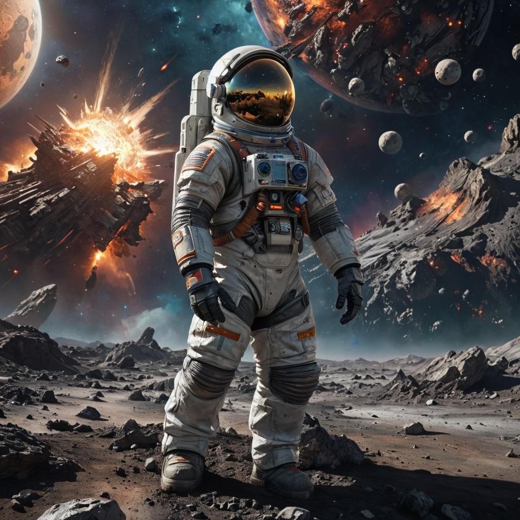 Boy Astronaut Witnessing Earth's Destruction in Space