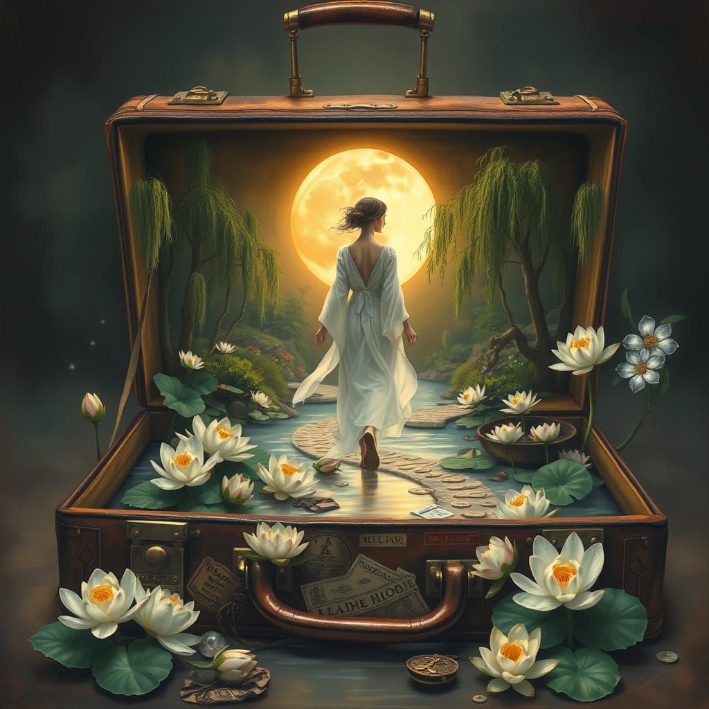 Mystical Suitcase Landscape in Impasto Painterly Style