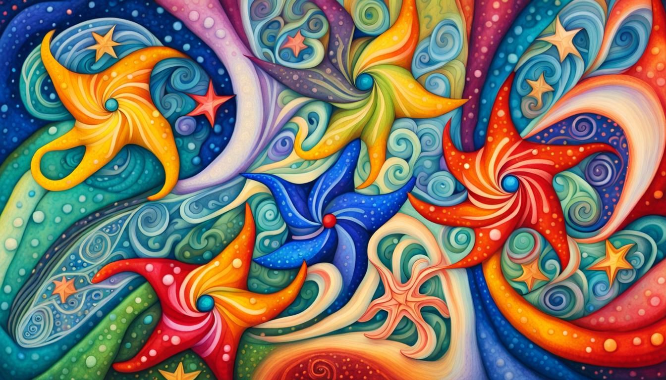 Cosmic Zentangle: Swirling Jelly Stars in Folk Art Style