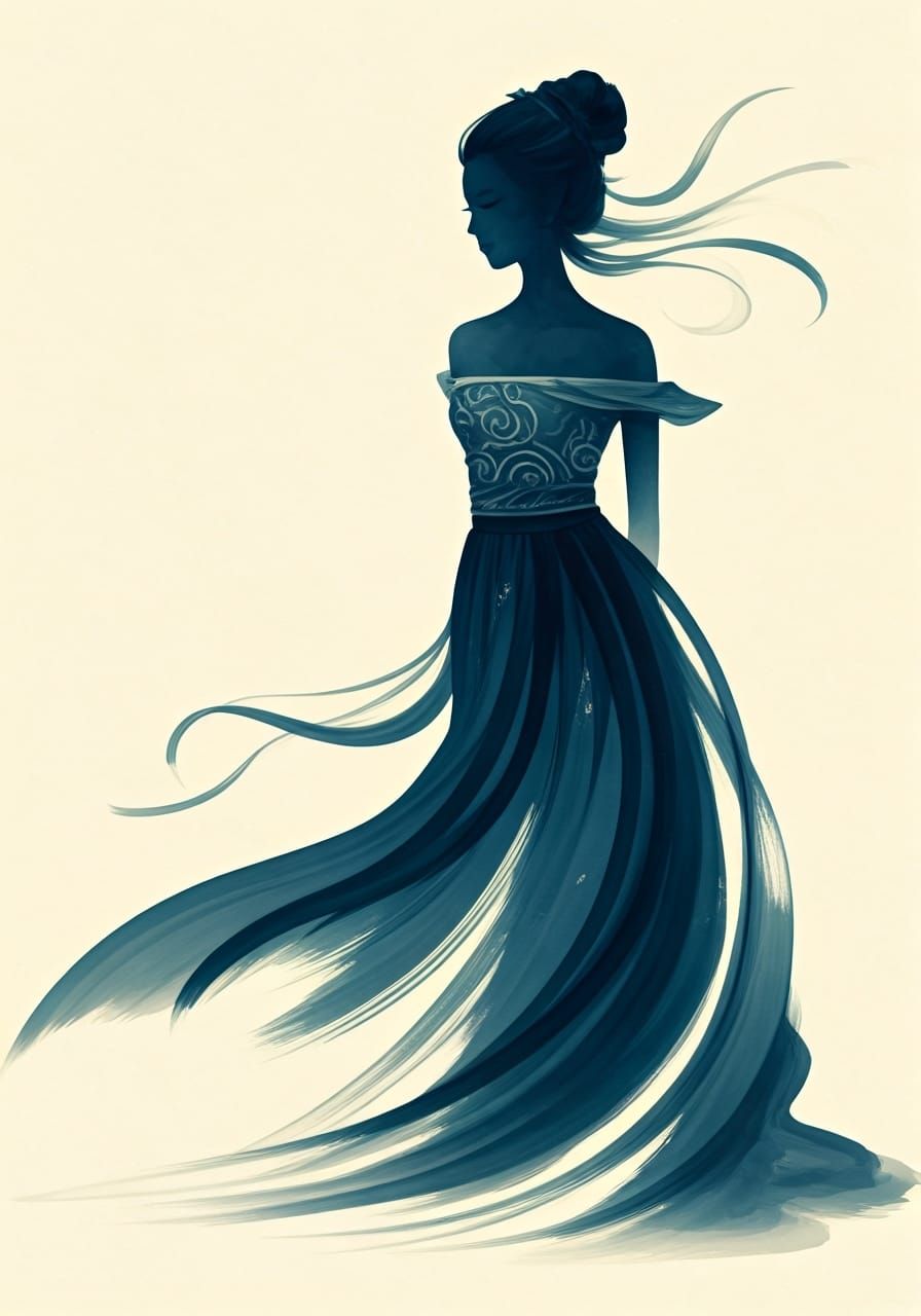 Indigo Silhouette in East Asian Ink Style