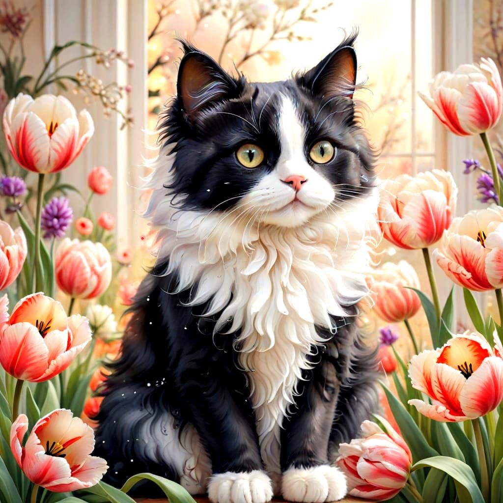 Whimsical Cat Hides in Floral Bloom