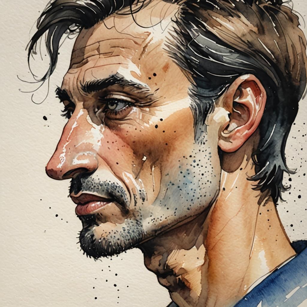 Caricature of Man with Long Nose in Watercolour