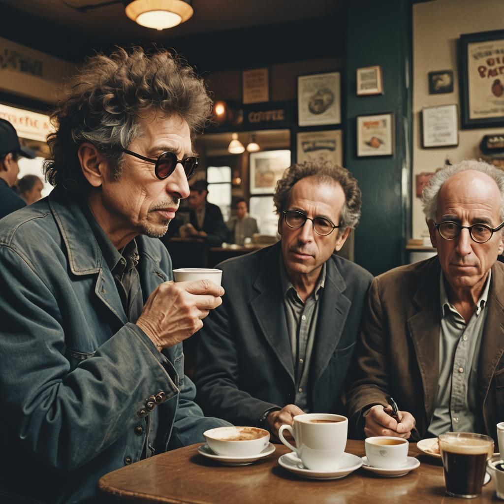 Bob Dylan, Larry David, and Jerry Seinfeld at Coffee