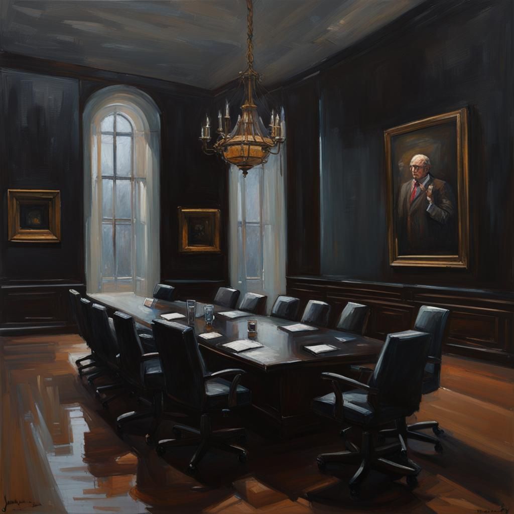 Dark Meeting Room in Oil Painting Style