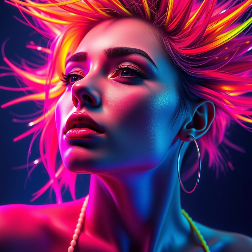 Neon Woman Portrait in Digital Art Style