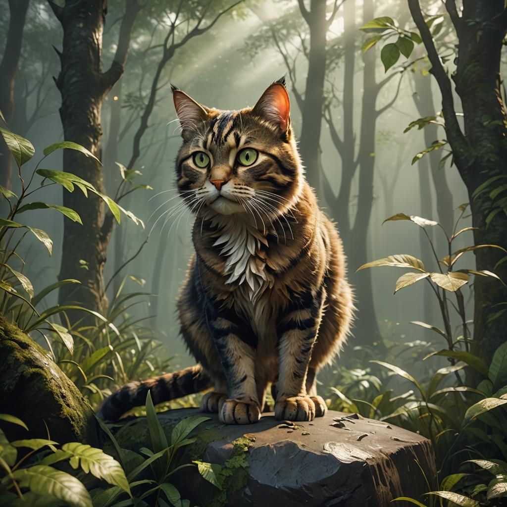 Cat Enters Misty Forest in Unreal Engine Art