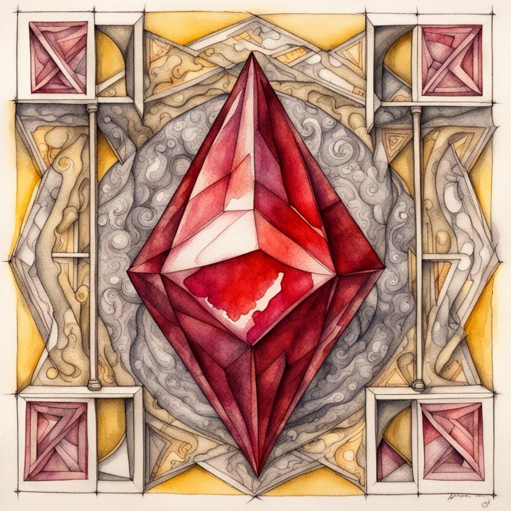 Shining Ruby Amulet in Sketch Watercolor Style
