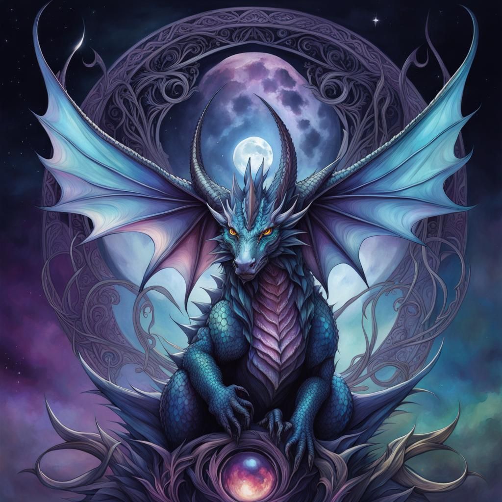 Fierce Dragon with Prismatic Eyes in Watercolor Style