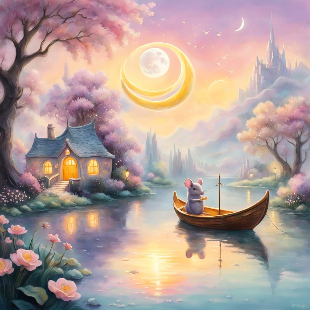 Whimsical Mouse in a Delicate Cheese Boat