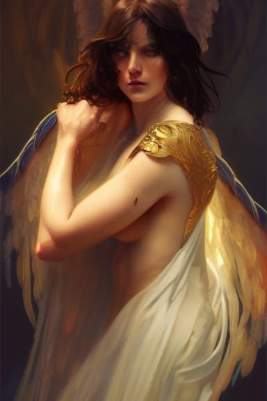 Angel of Death Portrait in Graveyard, Hyperdetailed Art