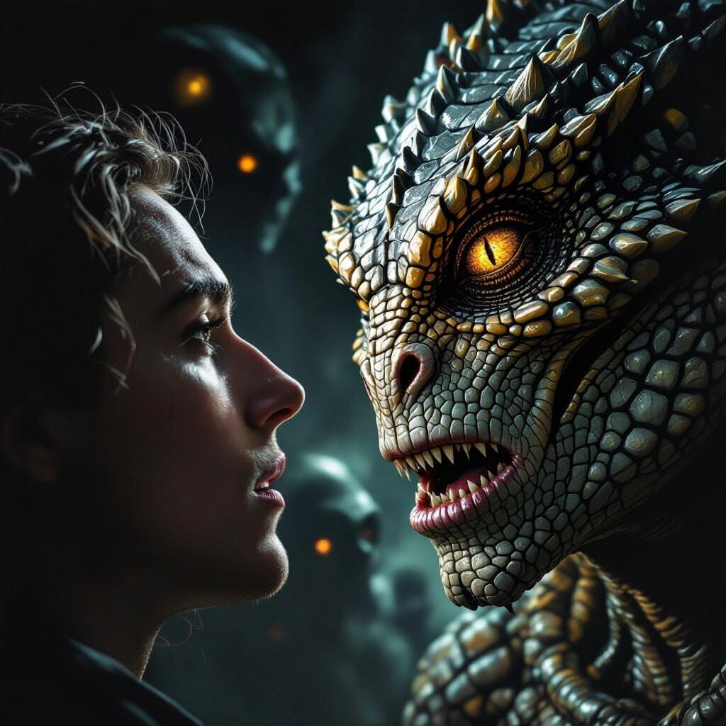 Reptilian Reveals Truth in Hyperrealistic Dark Fantasy Style