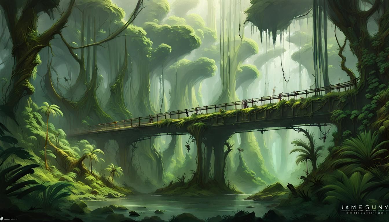 Lush Alien Jungle Bridge Concept Art