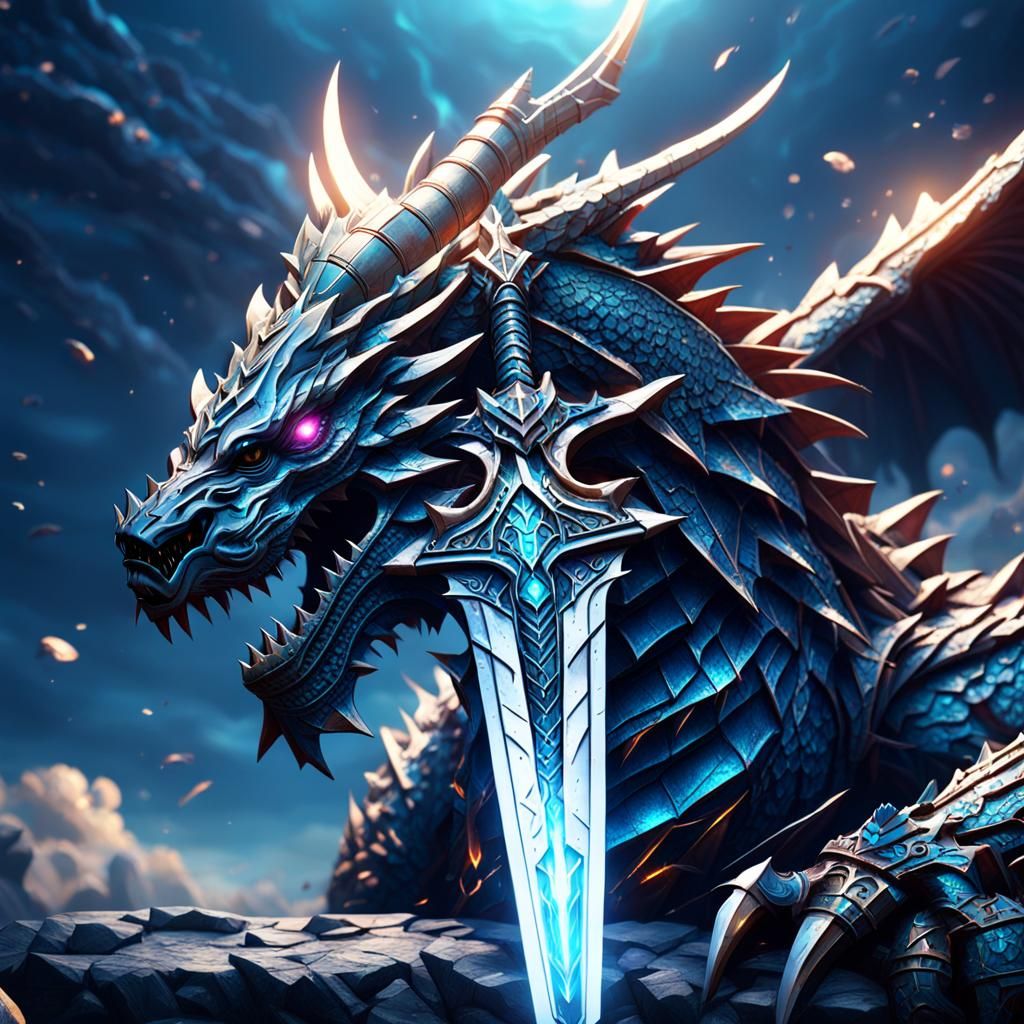 Cybernetic Dragon Sword and Spear in Cyberpunk Style