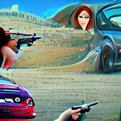 Woman with Gun in Cinematic Car Scene