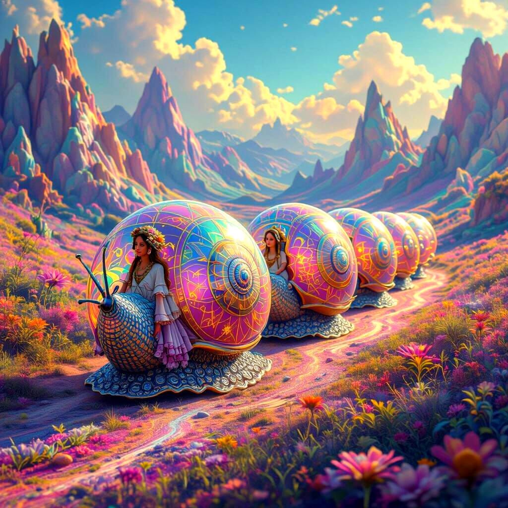 Crystal Snails Caravan in Psychedelic Dreamscape