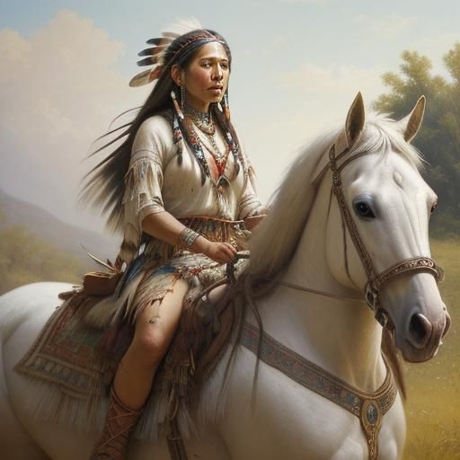 Native American on Horse in Detailed Realism