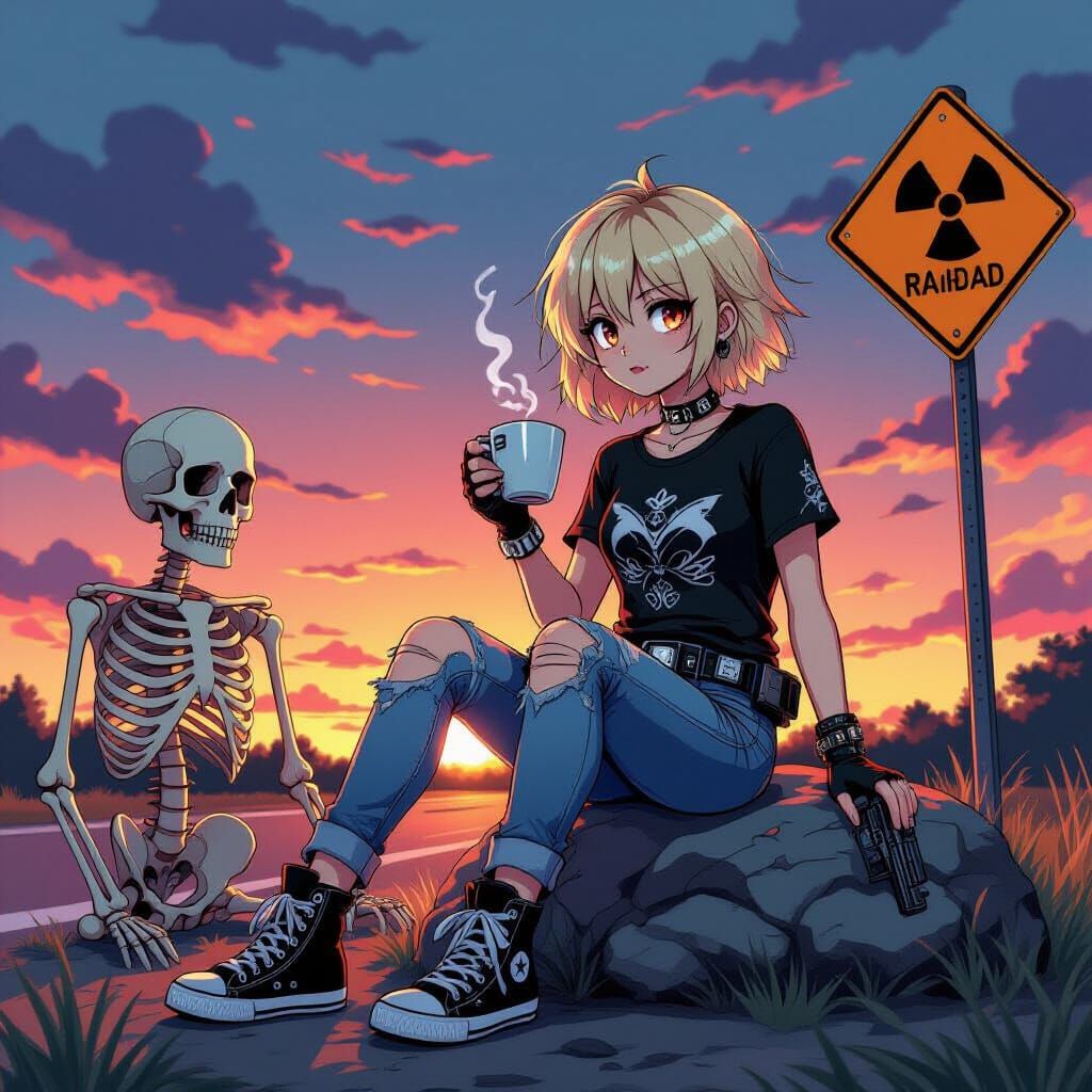 Emo Woman in Radioactive Zone, Anime Style