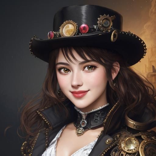 Steampunk Portrait of Smiling Cléo de Mérode