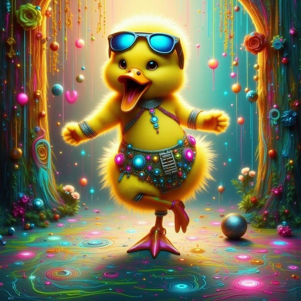 Cyberpunk Duckling Disco Dancer in Ethereal Fantasy