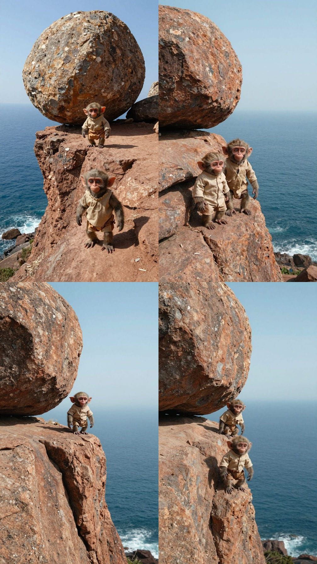 Monkey Near Cliff Edge With Rolling Boulder