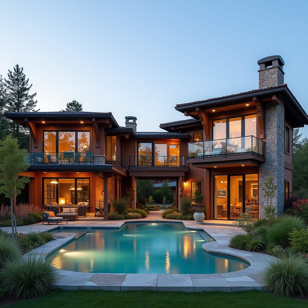 Connected Modern Rustic Suburban Houses with Pool