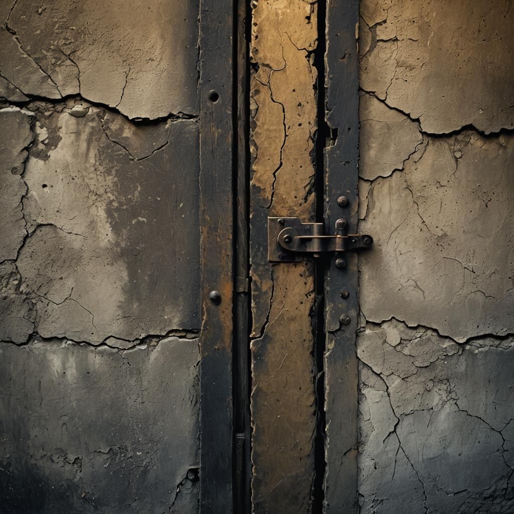 Cracked Stone Door Reveals Ominous Light in Dark Fantasy