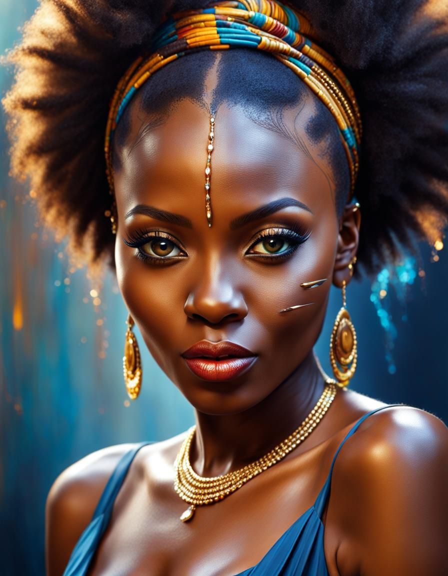 Striking Action Painting Portrait of African Woman