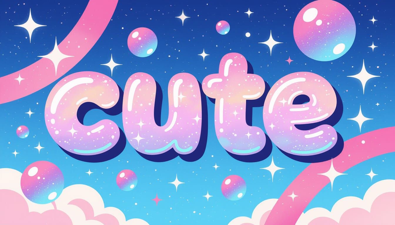 Vibrant Y2K Digital Art with "Cute" Text