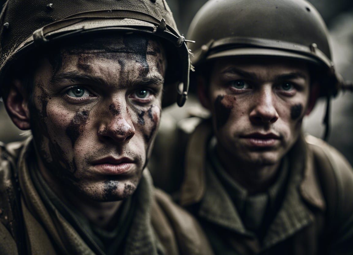 American Soldiers in Ruined French Village, World War II