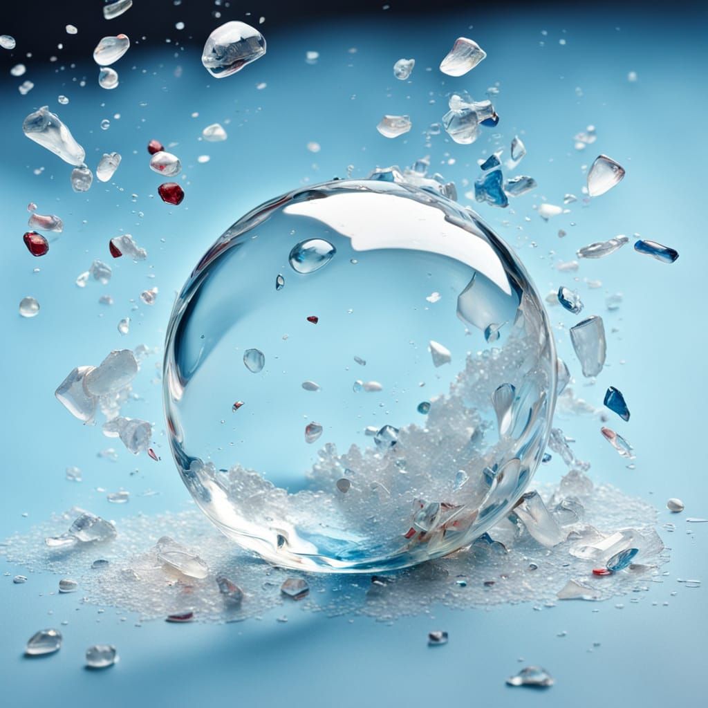 Hyperrealistic Bubble Inside Broken Glass Impasto