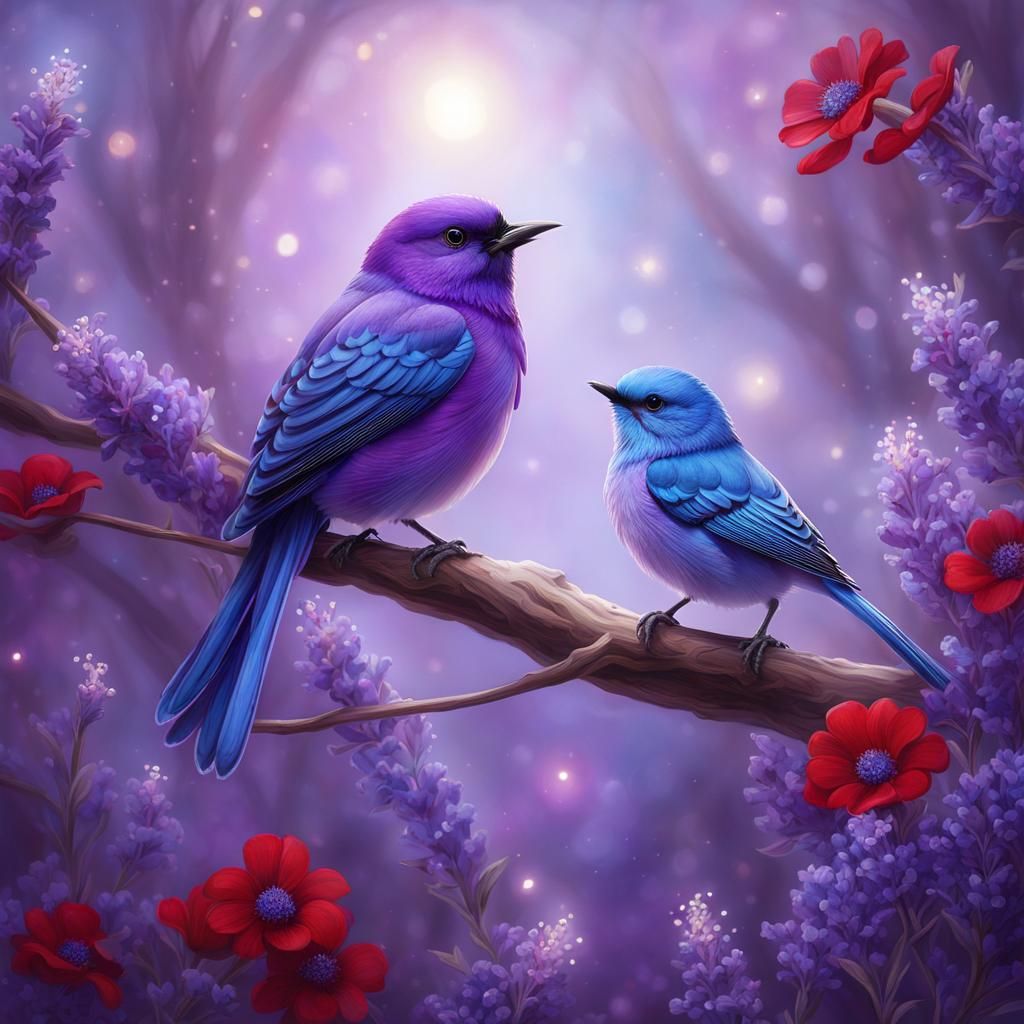 Purple Bird in Amethyst Habitat, Digital Matte Painting