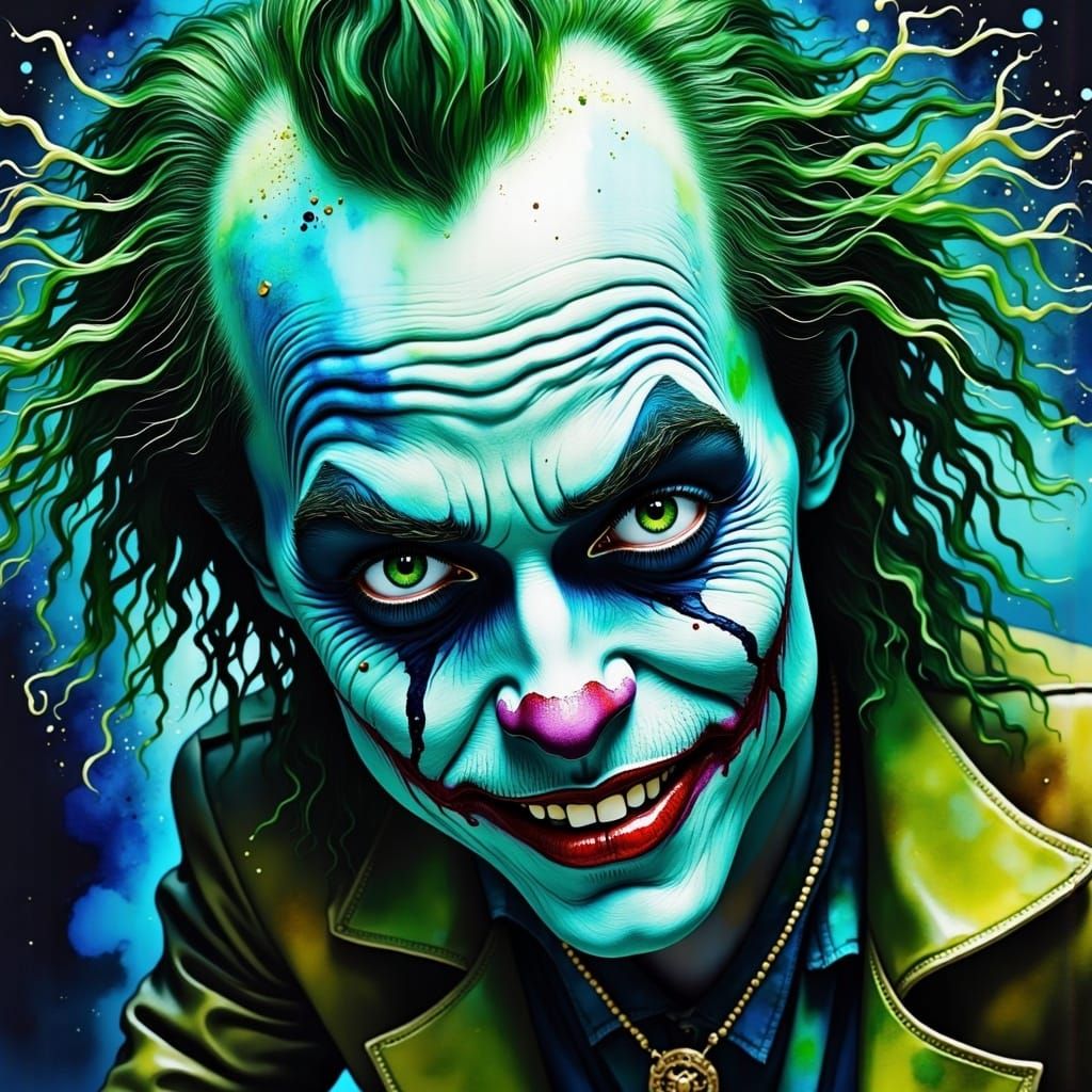 Beetlejuice Close-Up Portrait in Burtonesque Style