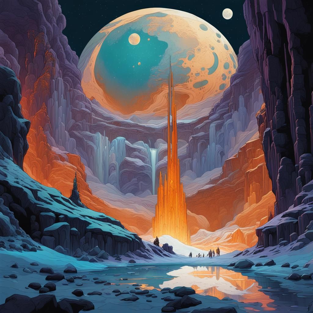 Europa: Icy Moon Geysers in Art Nouveau Sci-Fi