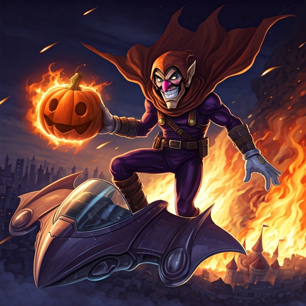 Waluigi as Hobgoblin Soaring Through Mushroom Kingdom