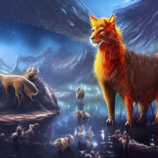 Detailed Matte Painting of Fantastical Animals