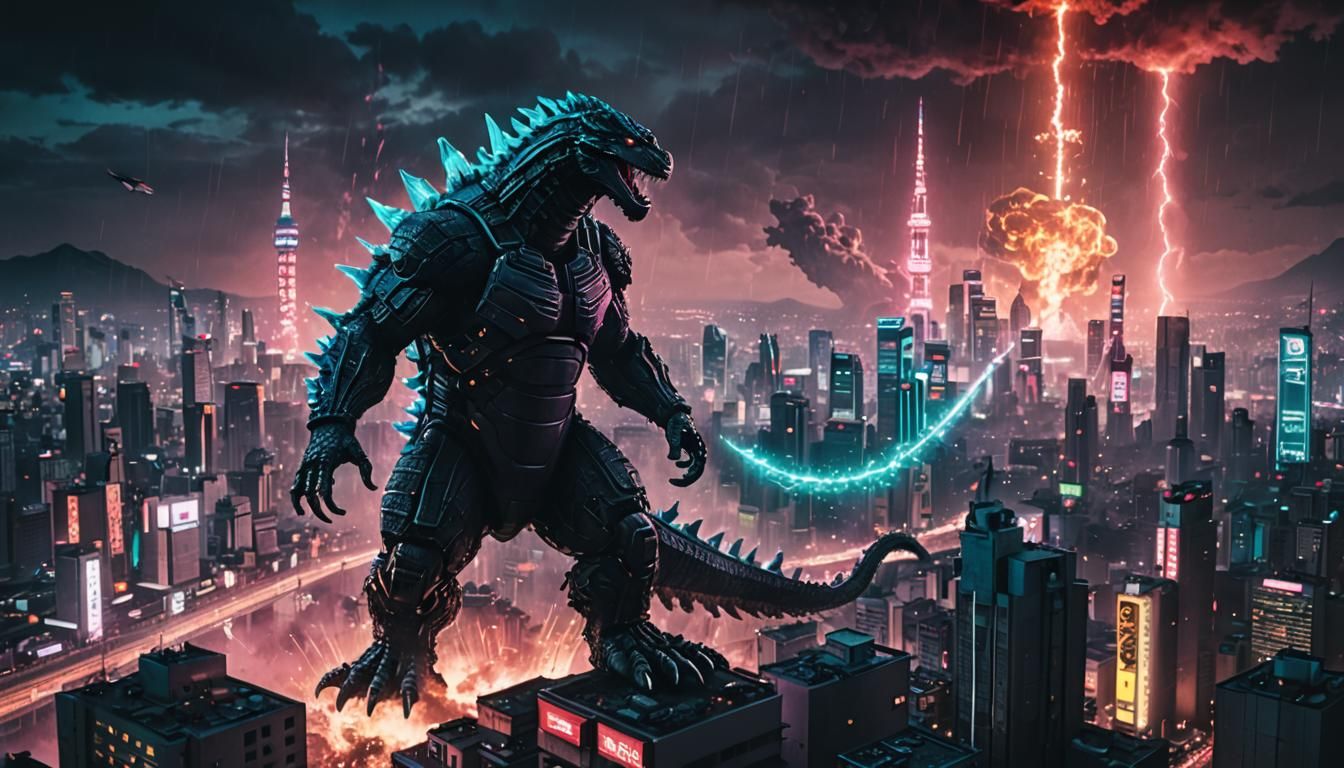 Godzilla Destroys Cyberpunk City in Japan