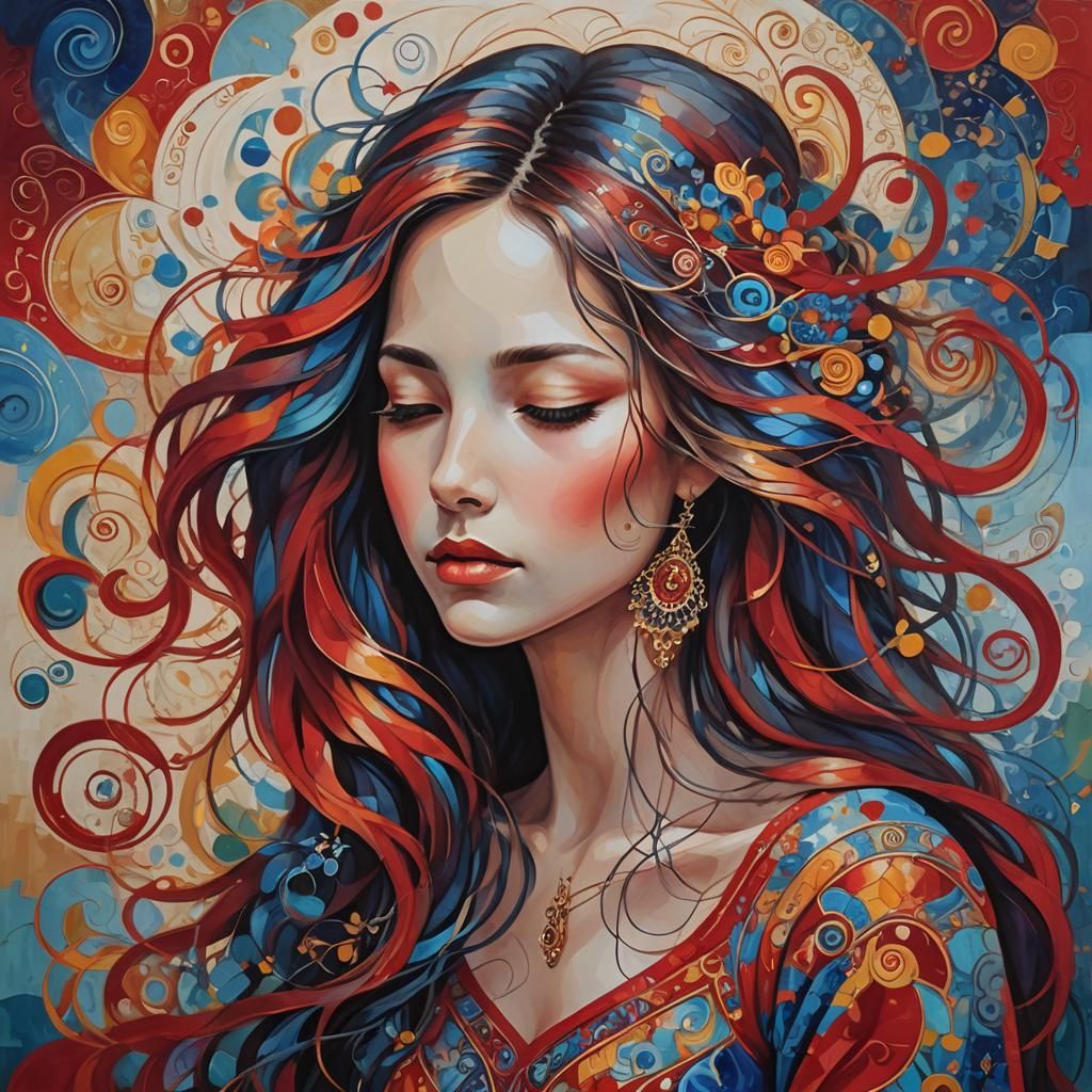 Colorful Painting of Woman in Contemplation