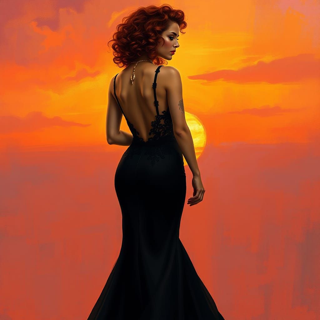 Elegant Woman in Gown, Art Nouveau Style