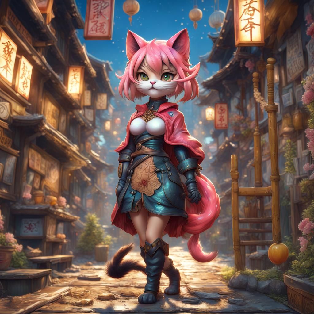 Kemono Neko Catgirl Postage Stamp Art