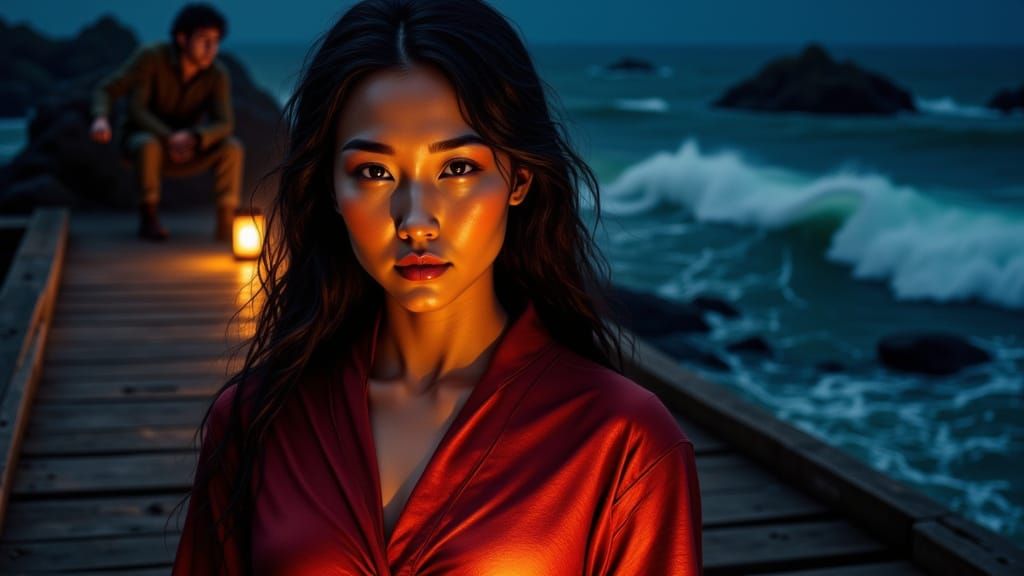 Dramatic Chiaroscuro Portrait of Woman with Lantern