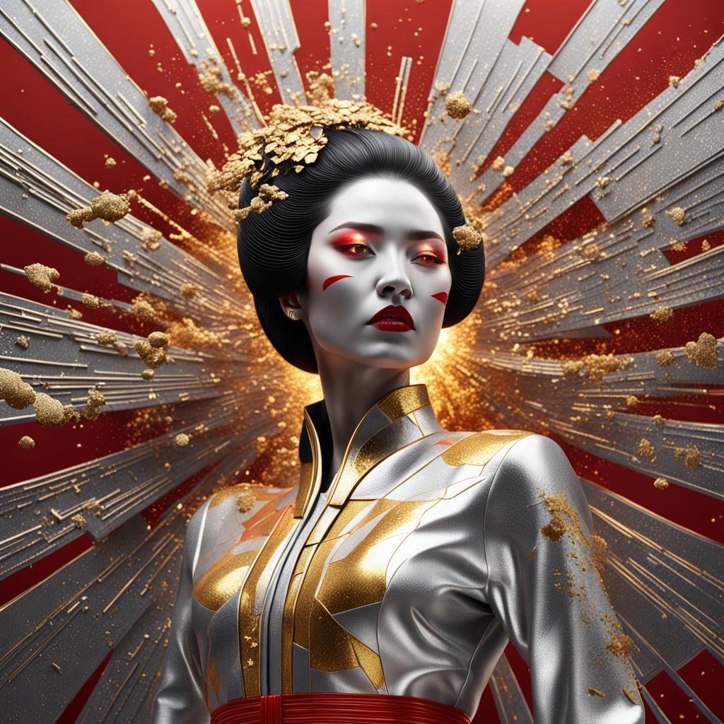 Geisha at Sporting Event in DC Comics Style