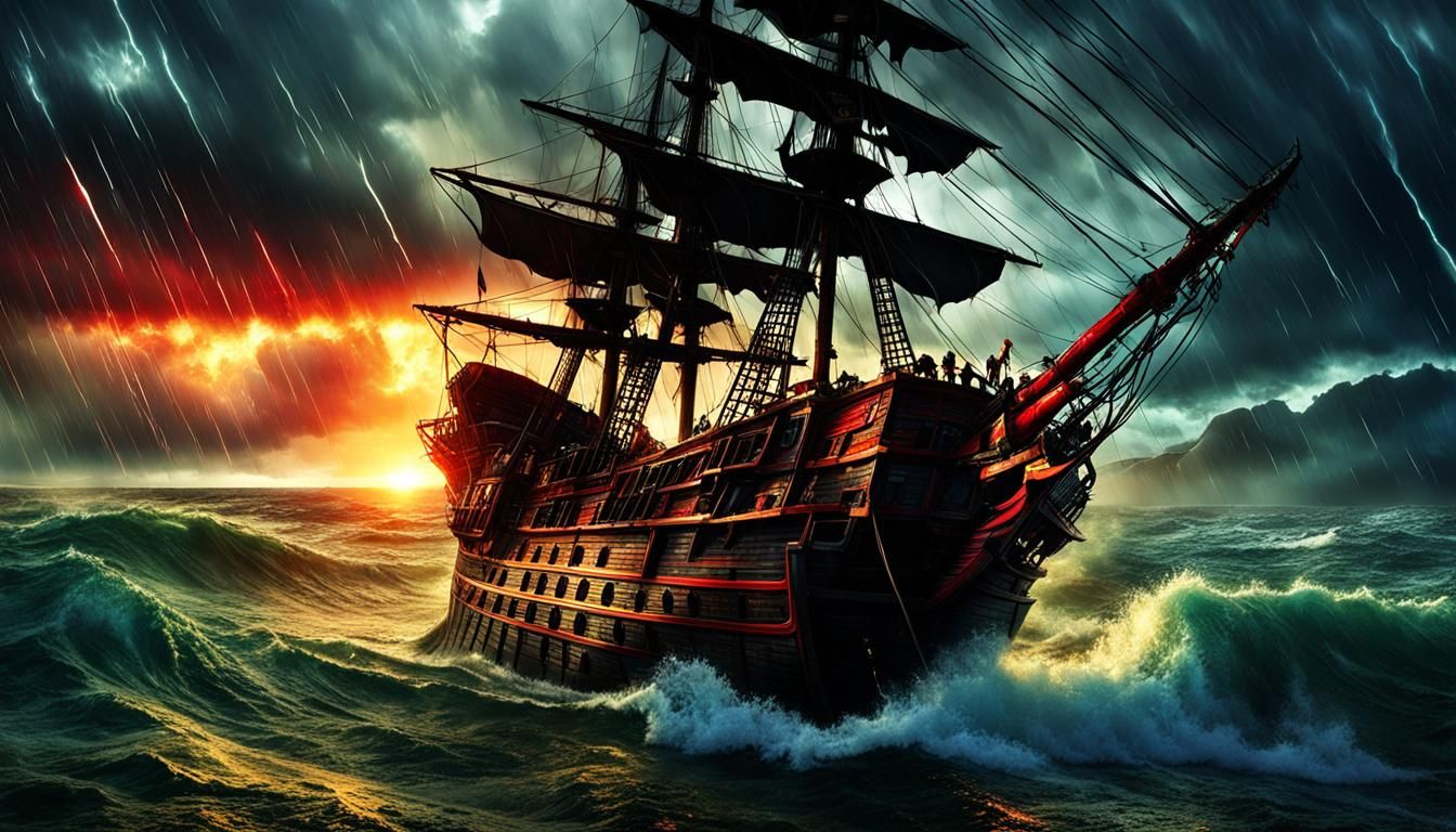 Anime Pirate with Parrot in Stormy Seas