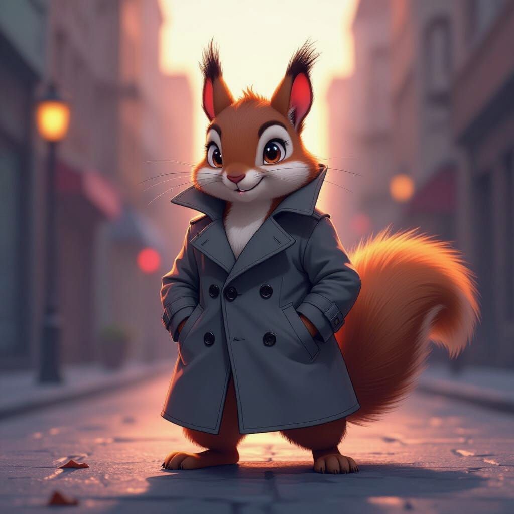 Heroic Squirrel in Trench Coat, Manga Style