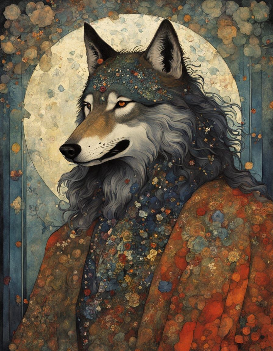 Spectral Wolf King in an Art Nouveau Manner