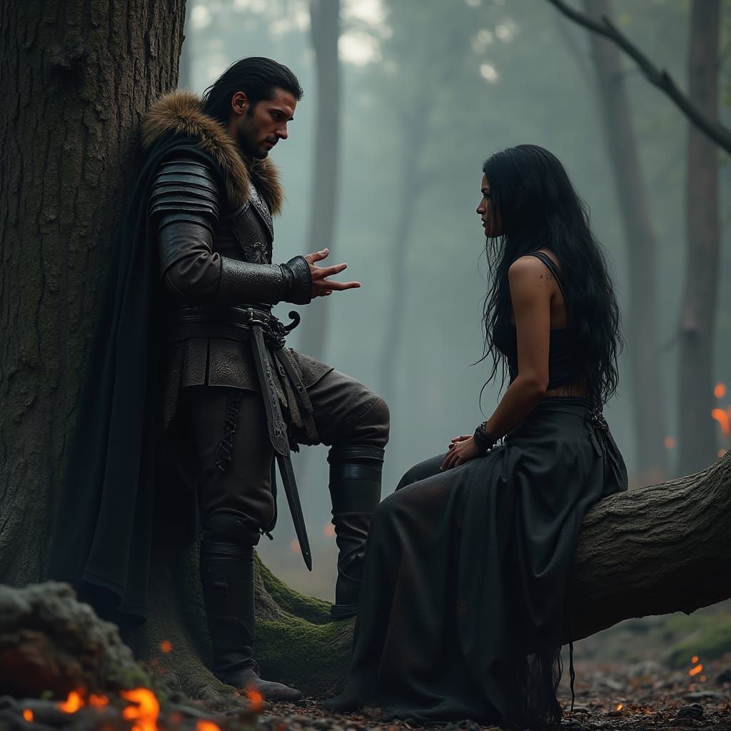 Medieval Warrior in Ancient Forest, Lost in Thought