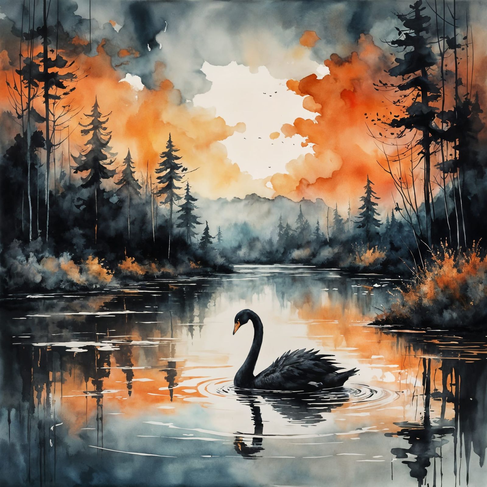 Ethereal Black Swan Emerges in Soft Morning Light